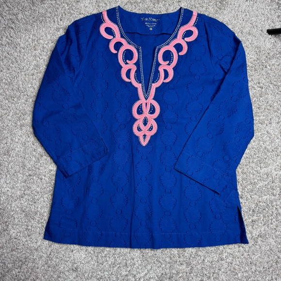Lilly Pulitzer Tops - LILLY PULITZER Tunic. Size S, Bright Navy with Orange trim detail.